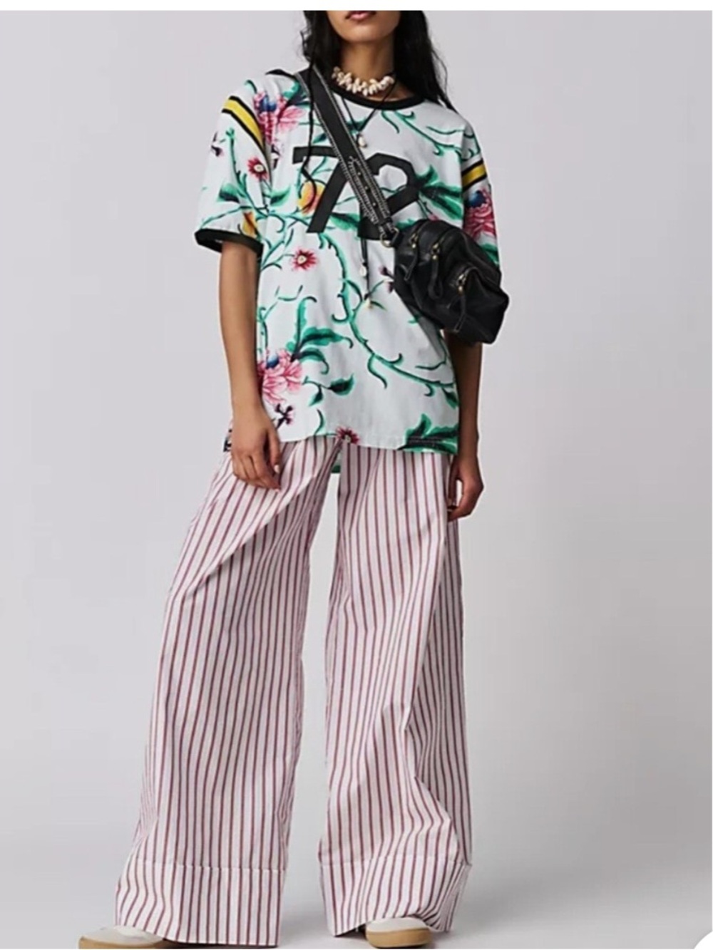 The bureau x free people Floral Graphic '72' Ringer Tee - White with Green Flora